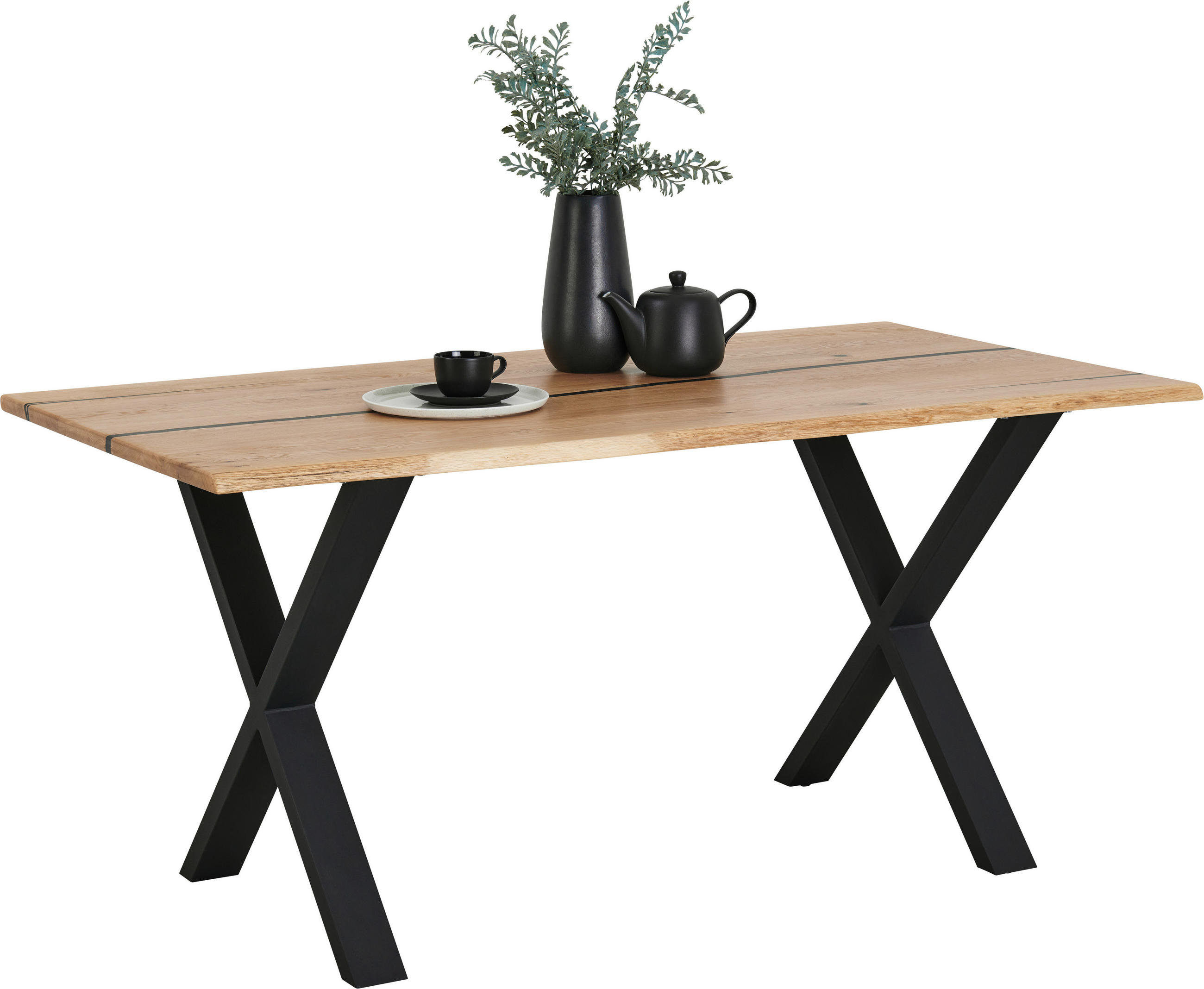 ESSTISCH in Holz, Metall 160/90/75 cm  - Wildeiche/Schwarz, LIFESTYLE, Holz/Metall (160/90/75cm) - Landscape