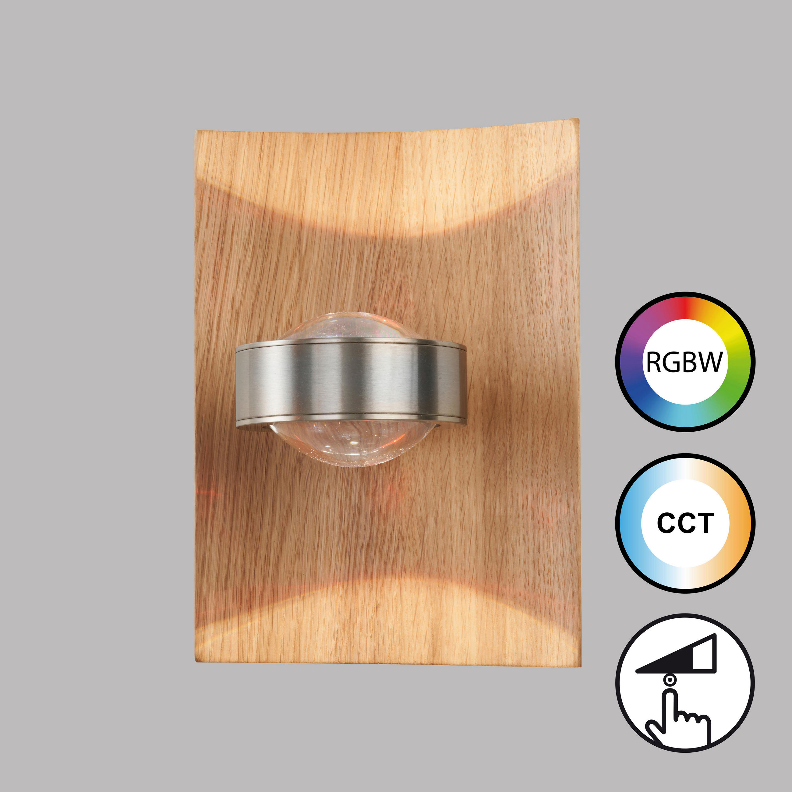 LED-WANDLEUCHTE Shine-Wood 16,5/16,5/2 cm   - Nickelfarben, Natur, Holz/Metall (16,5/16,5/2cm) - Fischer & Honsel