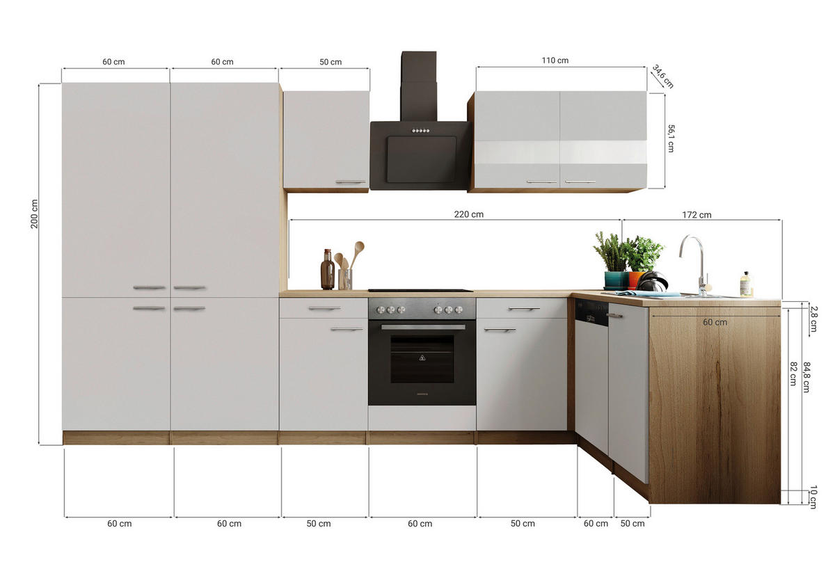 Bucătărie Pe Colț   - alb/culoare inox, Trend, metal/material pe bază de lemn (340/172cm) - Respekta