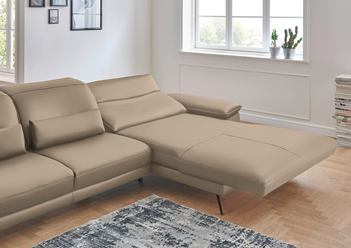 ECKSOFA in Echtleder Hellbraun  - Hellbraun/Schwarz, Design, Leder/Metall (328/193cm) - Dieter Knoll