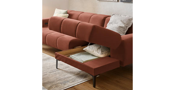 ECKSOFA in Chenille Cognac 311/167 cm - Cognac/Schwarz, Design, Textil/Metall (311/167cm) - Xora