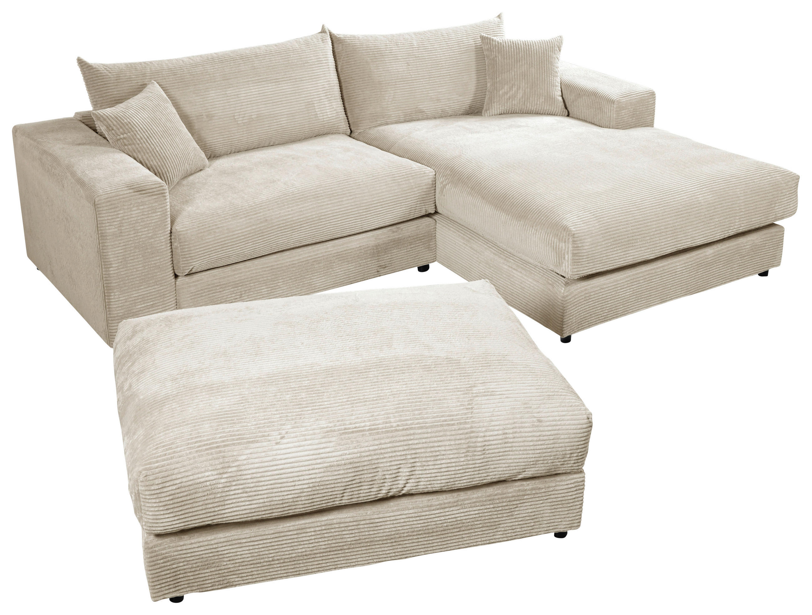 ECKSOFA 265/180 cm FUNNY S in Cord, Velours Creme Zierkissen, Hocker, Rückenkissen  265/180 cm  - Creme/Schwarz, Basics, Kunststoff/Textil (265/180cm) - Livetastic