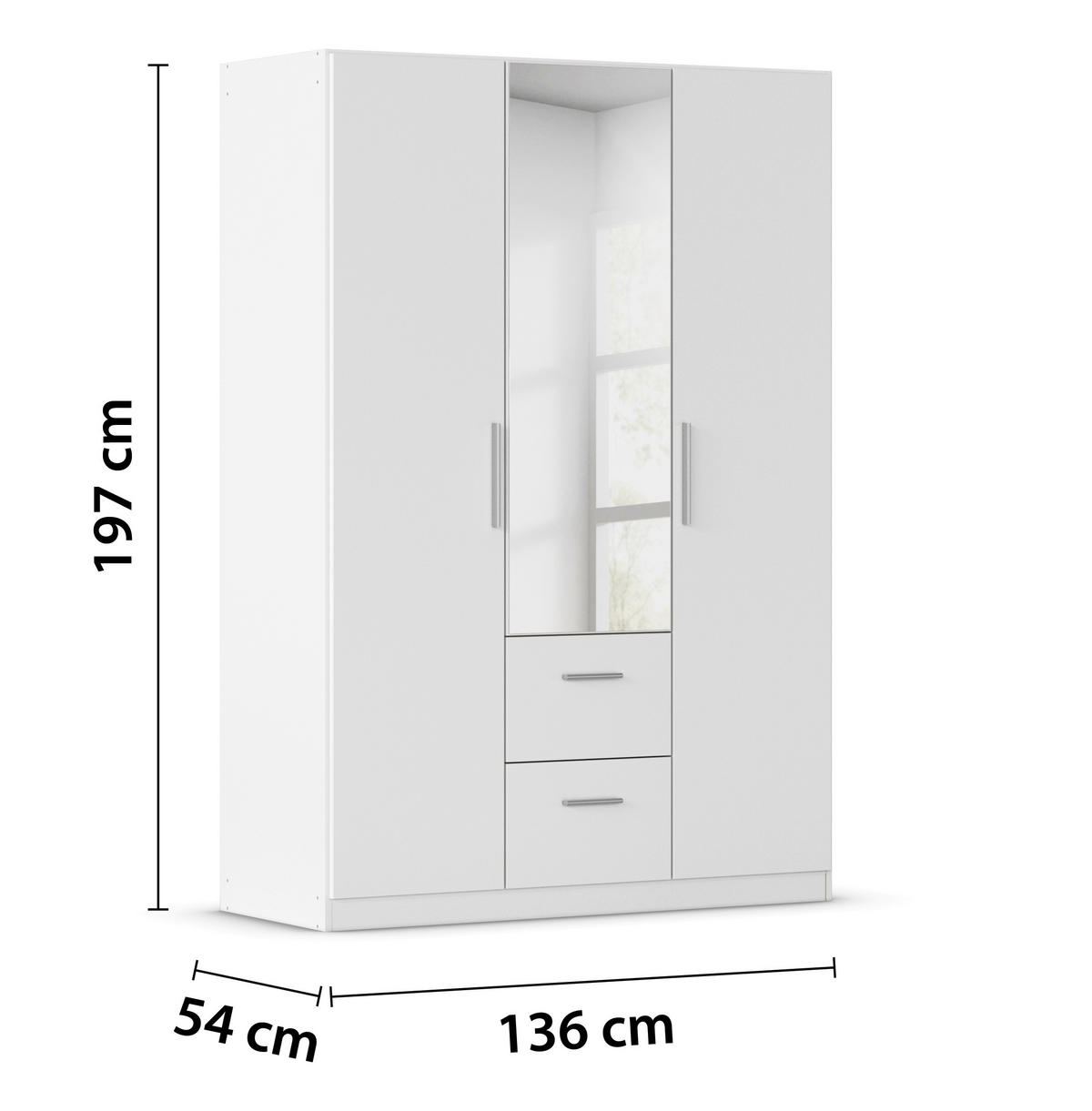 DREHTÜRENSCHRANK 135/197/54 cm,  in Weiß, 3-türig  - Alufarben/Weiß, KONVENTIONELL, Glas/Holzwerkstoff (135/197/54cm) - home24