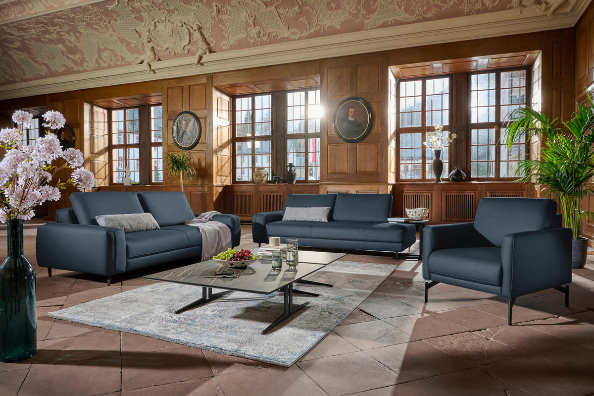 3-SITZER-SOFA  in Echtleder Blau   - Blau/Anthrazit, Design, Leder/Metall (230/70/109cm) - Johann Jakob