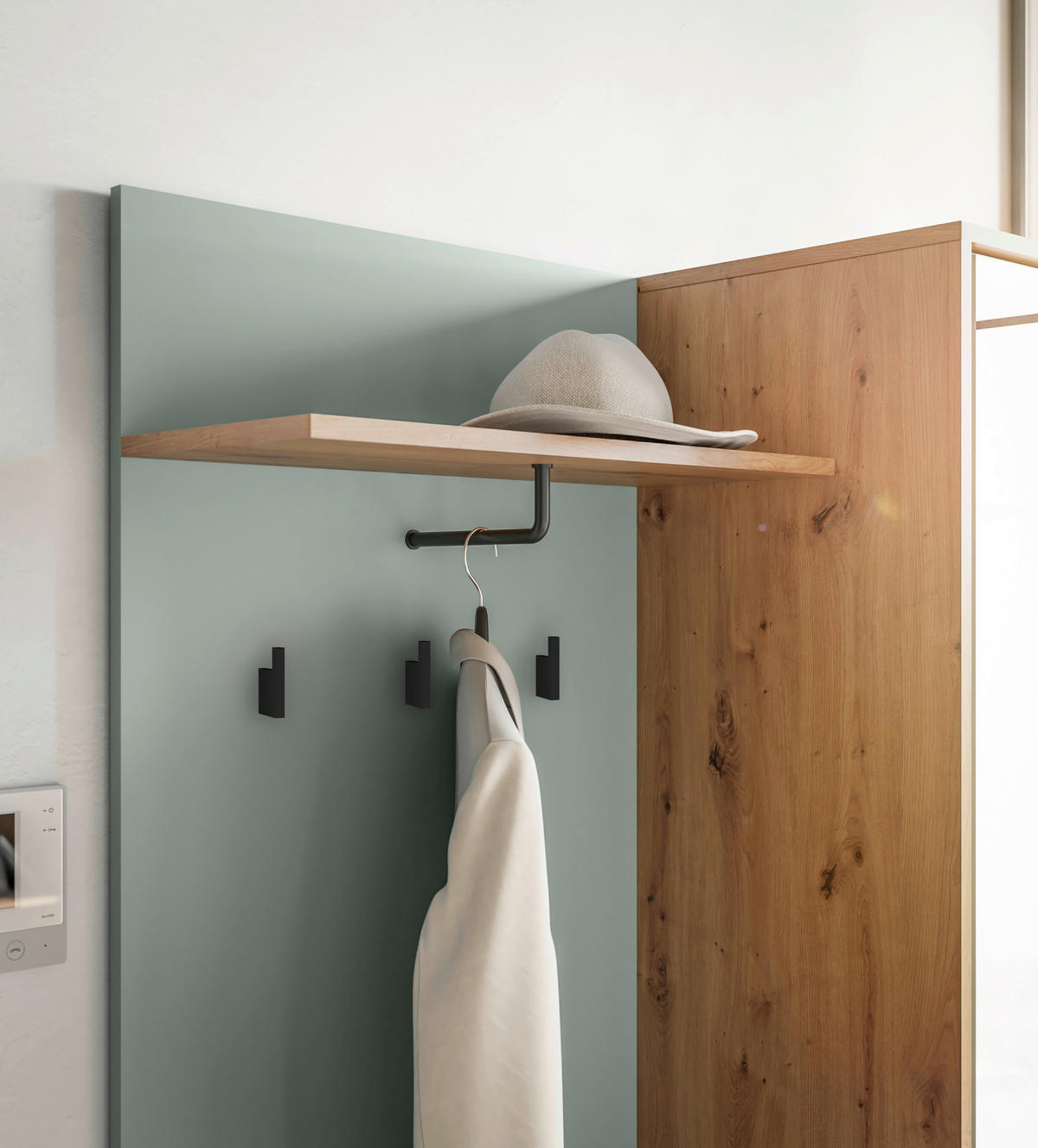 GARDEROBE 5-teilig  in 114/197/40 cm  - Salbeigrün/Eiche Artisan, Design, Glas/Holzwerkstoff (114/197/40cm) - Xora