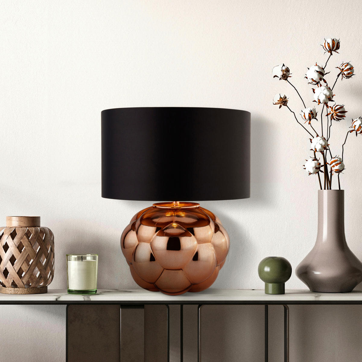 TISCHLEUCHTE Fizz 35/43,5 cm  - Chromfarben/Schwarz, Design, Glas/Kunststoff (35/43,5cm)