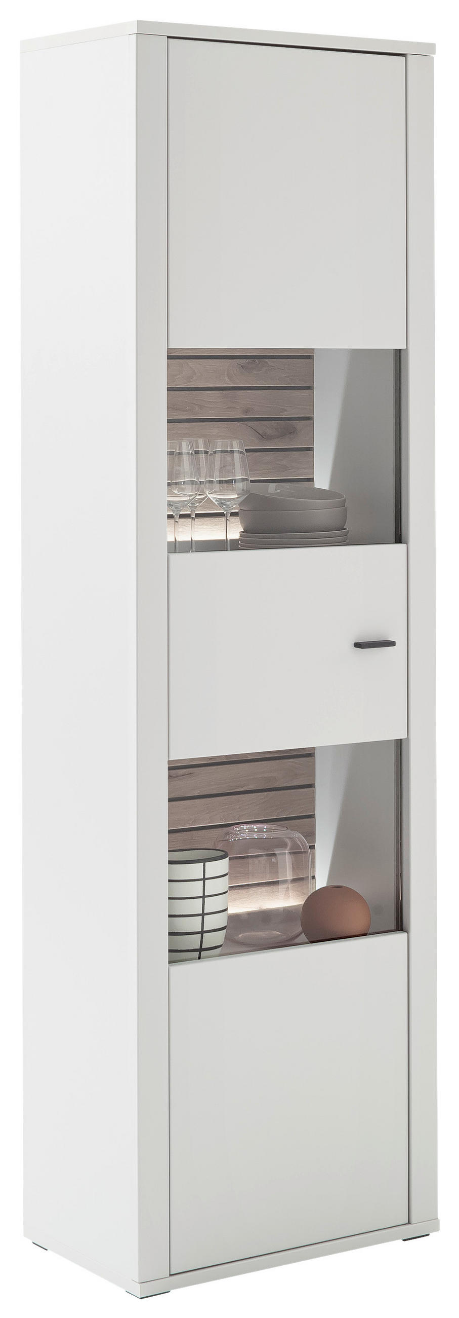 VITRINE  in Weiß, Eichefarben - Eichefarben/Anthrazit, Design, Glas/Holzwerkstoff (61/206/37cm) - Stylife