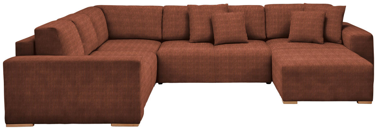 WOHNLANDSCHAFT Kupferfarben Cord  - Buchefarben/Schwarz, KONVENTIONELL, Holz/Kunststoff (283/371/208cm) - Livetastic