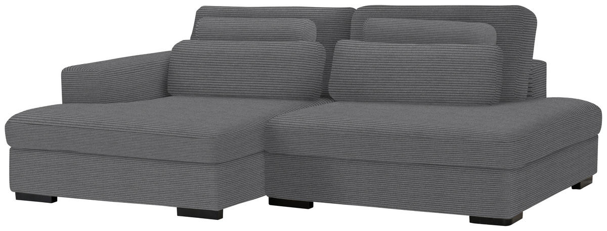 ECKSOFA in Cord, Velours Grau  - Schwarz/Grau, Design, Kunststoff/Textil (158/223cm) - Lomoco