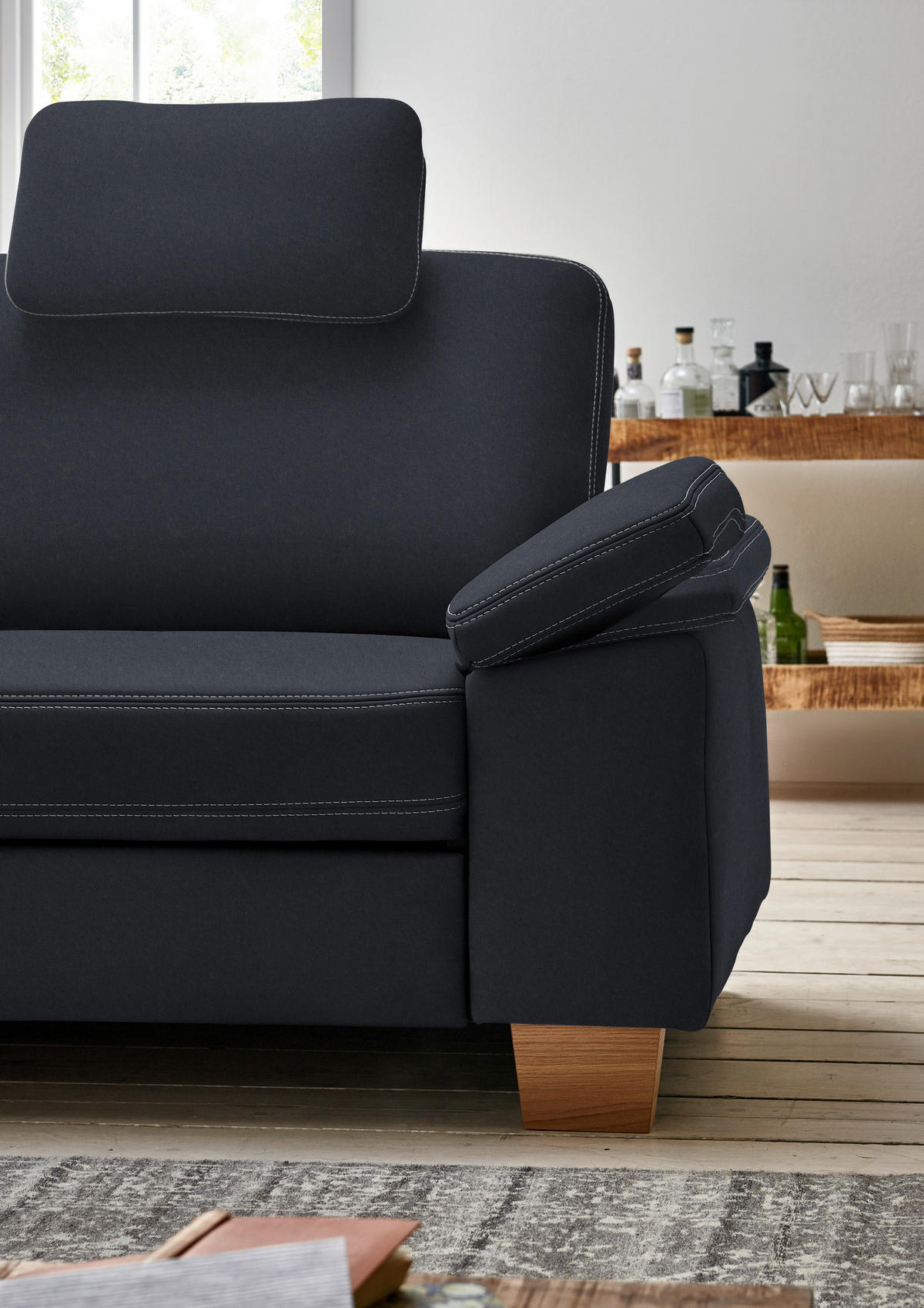 ECKSOFA  in Echtleder Dunkelblau  235/274 cm  - Eichefarben/Beige, KONVENTIONELL, Leder/Holzwerkstoff (235/274cm) - Beldomo Premium