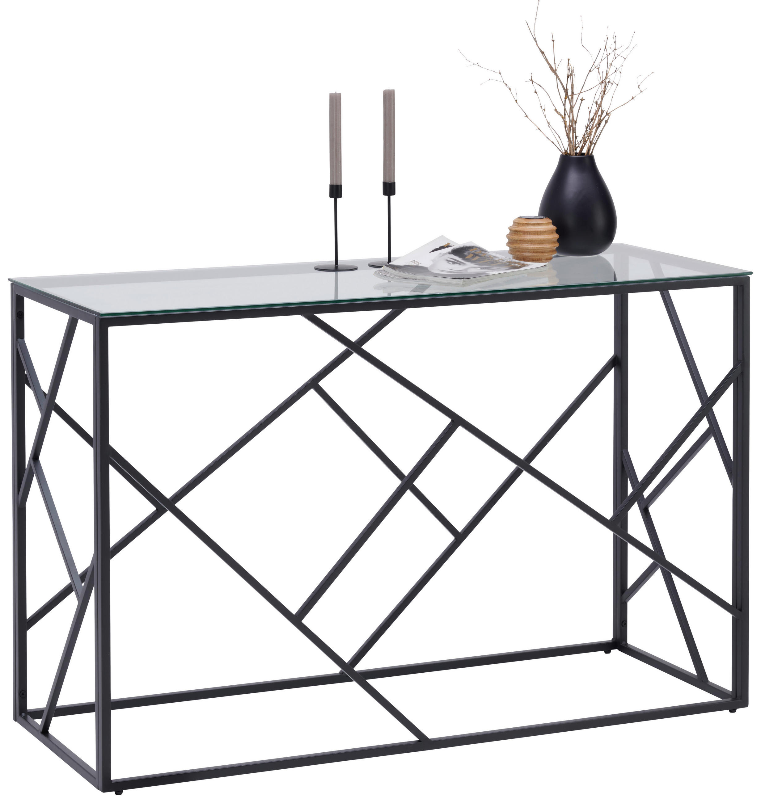 KONSOLBORD i metall, glas 120/45/77 cm    - klar/svart, Trend, metall/glas (120/45/77cm) - Xora