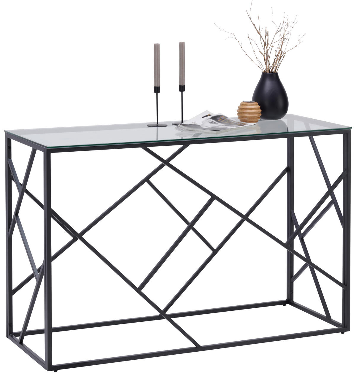 KONSOLENTISCH in Metall, Glas 120/45/77 cm   - Klar/Schwarz, Trend, Glas/Metall (120/45/77cm) - Xora
