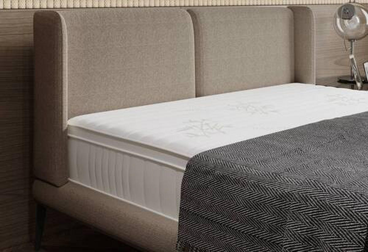 Polsterbett inkl. Matratze Matratze, gepolstertes Kopfteil, Topper Braun 180/200 cm  - Creme/Schwarz, MODERN, Textil/Metall (180/200cm) - Livetastic