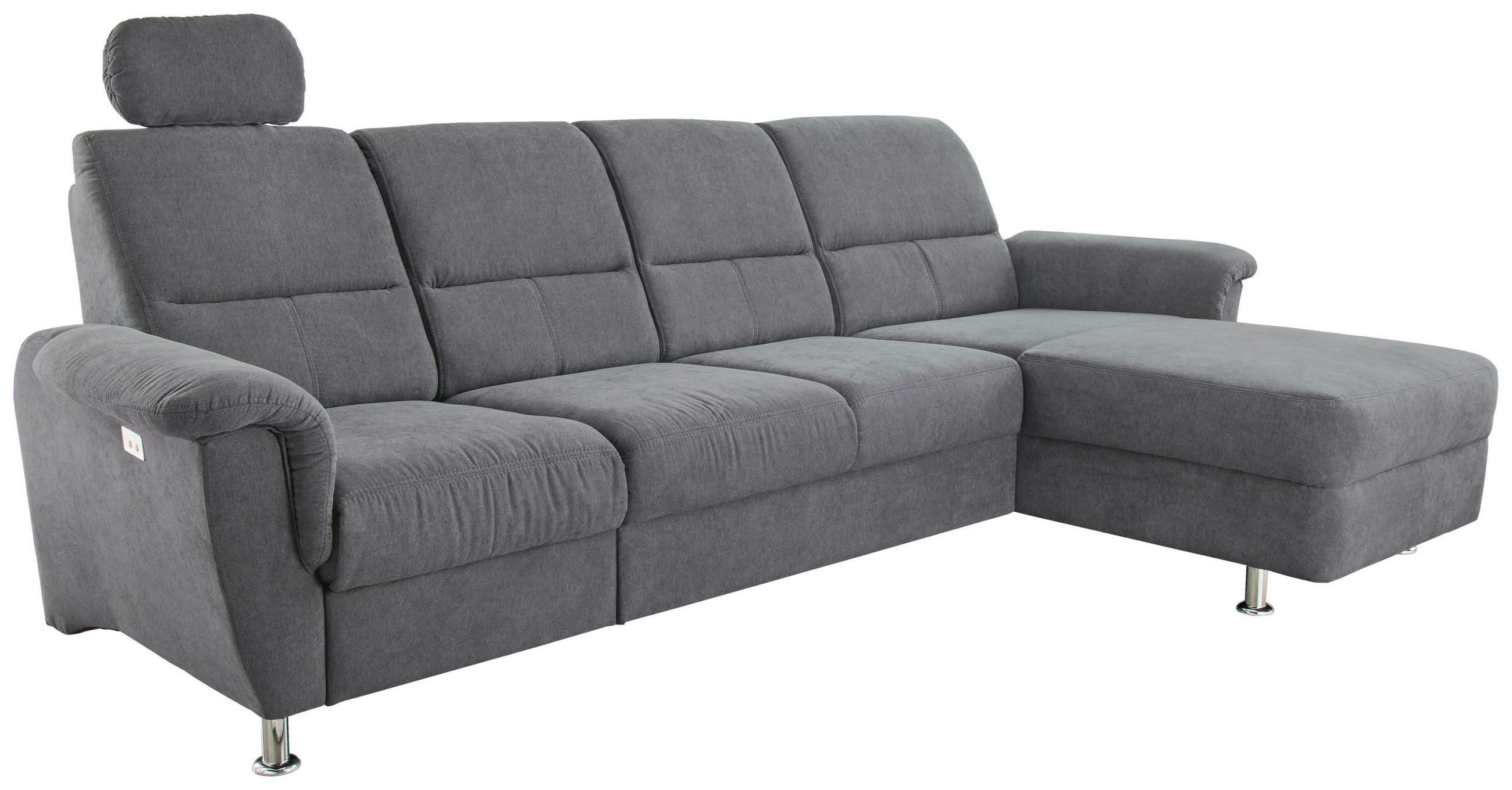 ECKSOFA Anthrazit Mikrofaser - Chromfarben/Anthrazit, KONVENTIONELL, Textil/Metall (292/165cm) - Livetastic