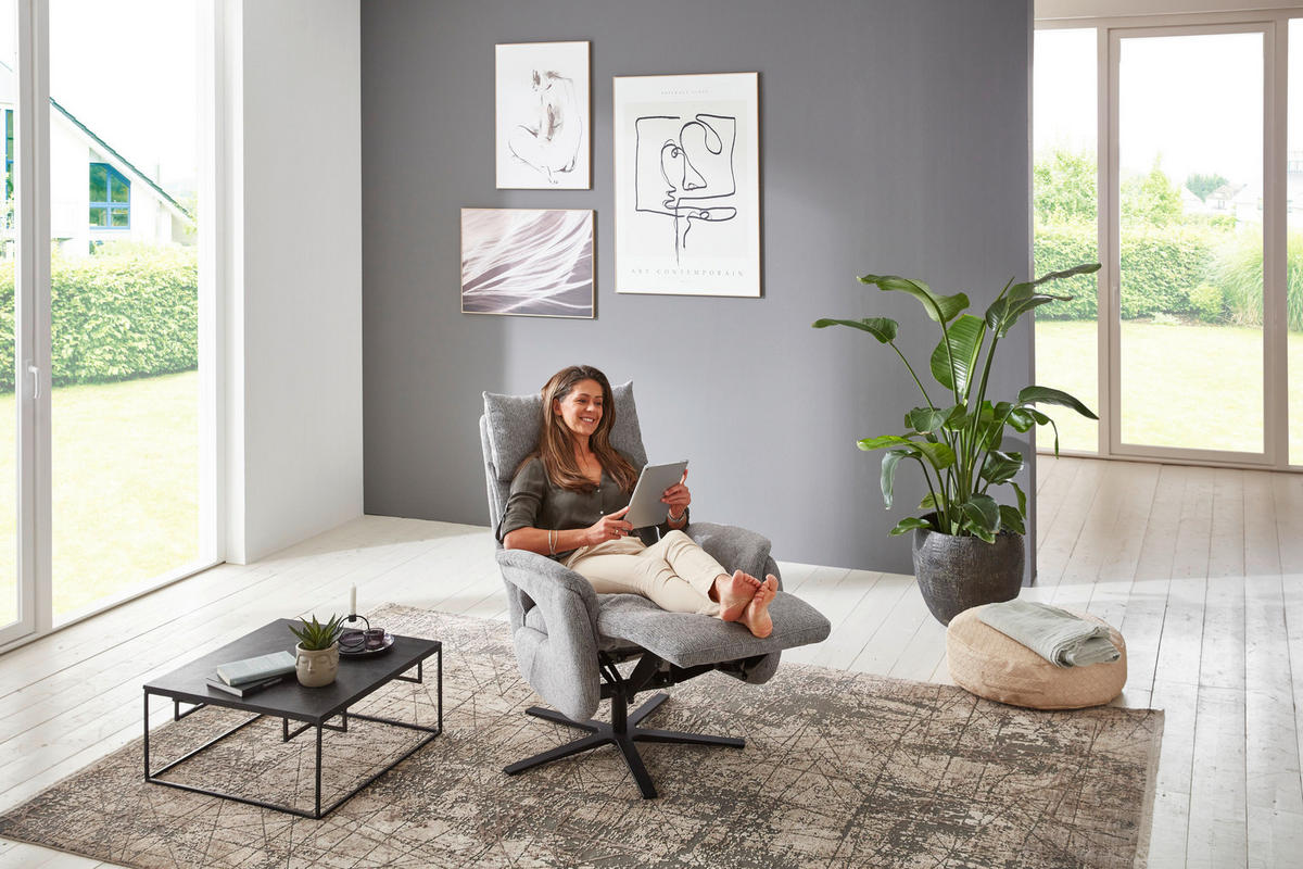 FERNSEHSESSEL  mit Relaxfunktion Struktur Grau  - Schwarz/Grau, MODERN, Textil/Metall (73/115/85cm) - Cantus