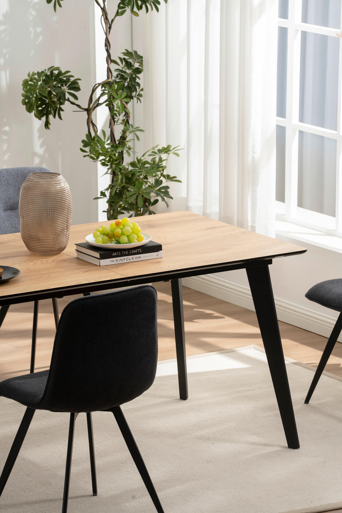 TISCHGRUPPE Holz, Metall, Textil, Holzwerkstoff Schwarz, Eichefarben  - Eichefarben/Schwarz, Basics, Holz/Holzwerkstoff (46/160-200/89/76/55/90cm) - Livetastic