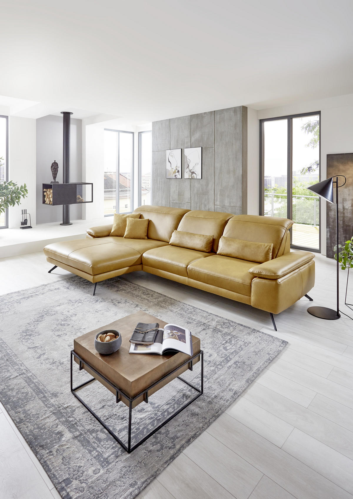 ECKSOFA in Echtleder Hellbraun  328/193 cm  - Hellbraun/Schwarz, Design, Leder/Metall (328/193cm) - Dieter Knoll