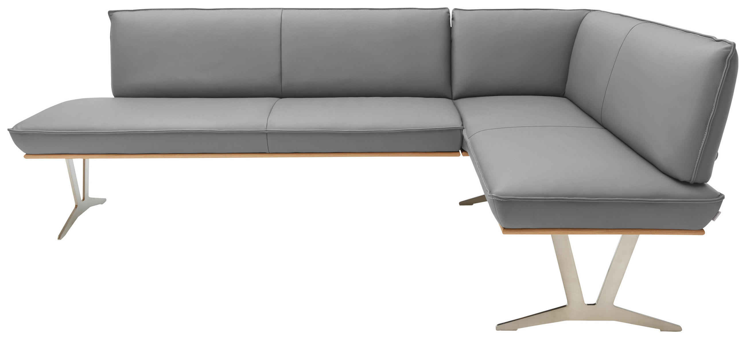 ECKBANK in Holz, Metall, Leder Grau  - Edelstahlfarben/Beige, Design, Leder/Holz (257/162cm) - Ambiente