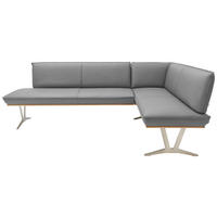 ECKBANK in Holz, Metall, Leder Grau  - Edelstahlfarben/Beige, Design, Leder/Holz (257/162cm) - Ambiente