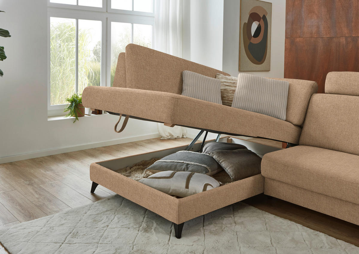 ECKSOFA  Chenille Altrosa  - Schwarz/Altrosa, Design, Textil/Metall (182/239cm) - Beldomo Comfort