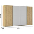 SCHWEBETÜRENSCHRANK 360/223/68 cm 4-türig Eichefarben, Chromfarben, Hellgrau  - Chromfarben/Eichefarben, Design, Glas/Holz (360/223/68cm) - Novel