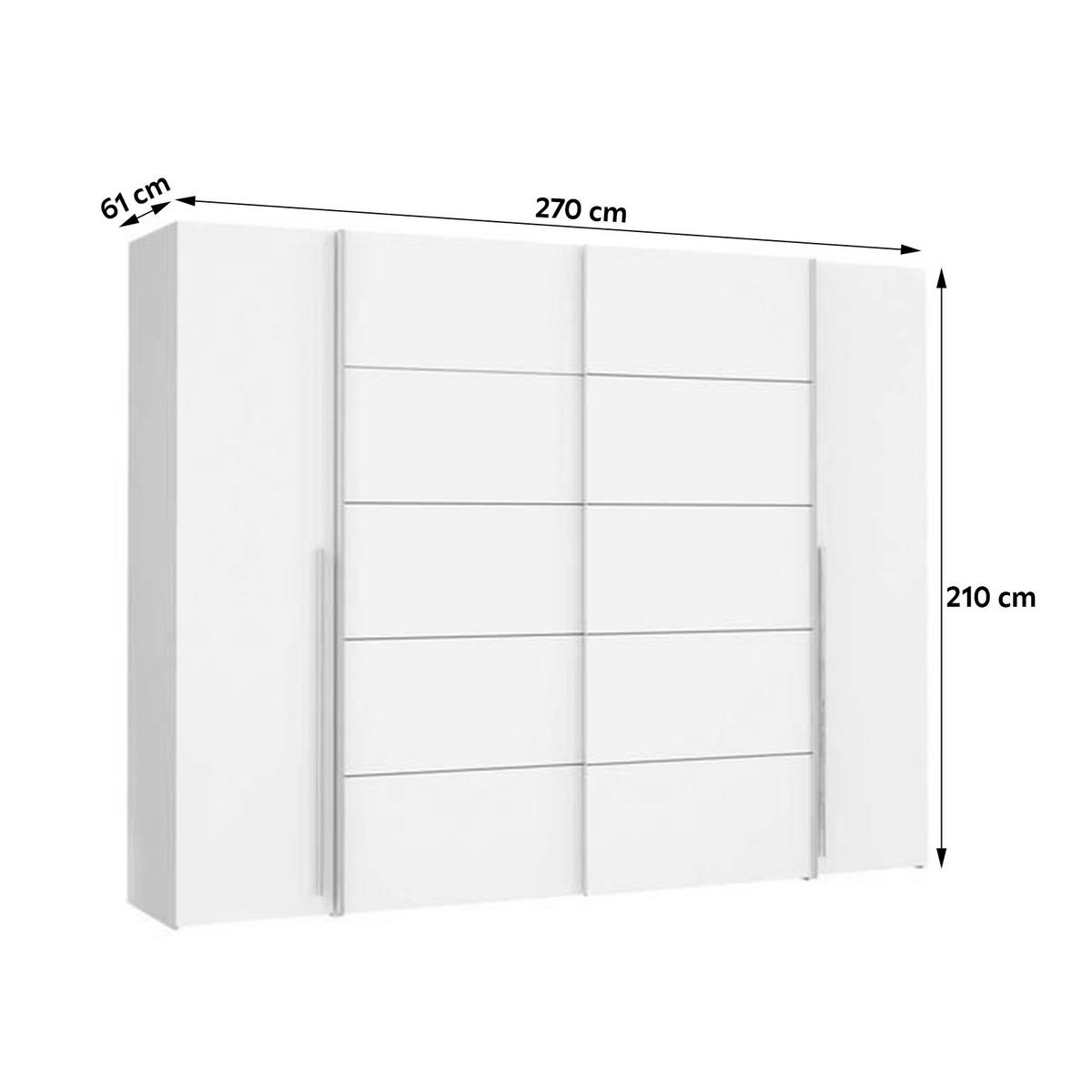 GARDEROB 270/210/61 cm 4-dörrar - vit/aluminiumfärg, Modern, metall/trämaterial (270/210/61cm) - MID.YOU