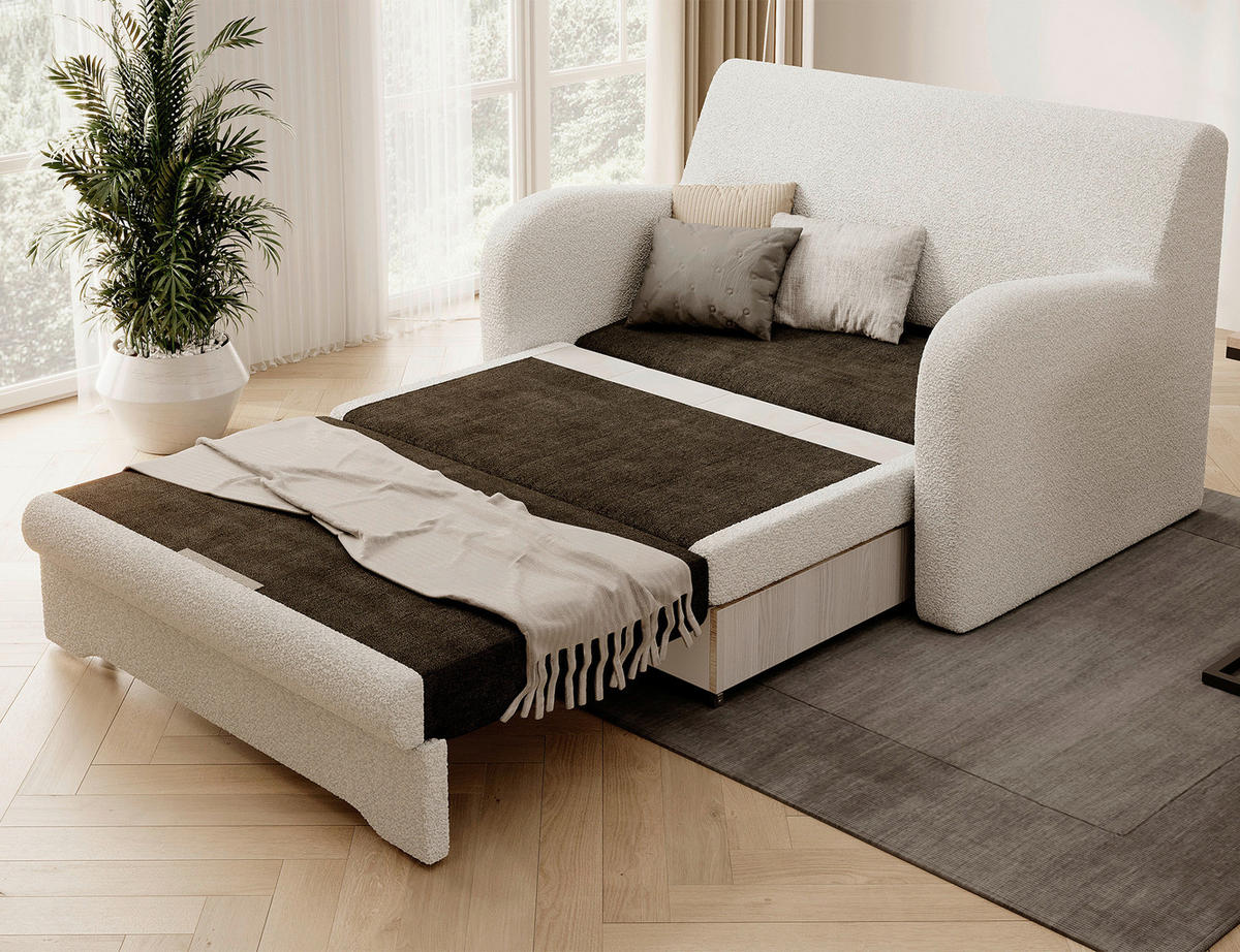 SCHLAFSOFA Teddystoff Weiss  - Weiss/Schwarz, Design, Kunststoff/Textil (130/85/103cm) - MID.YOU