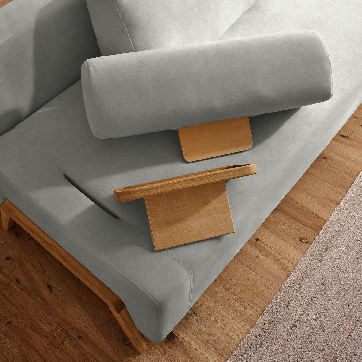 SCHLAFSOFA in Holz, Textil Hellgrau  - Hellgrau/Naturfarben, Design, Holz/Textil (211/88/102cm) - Niels Andersson