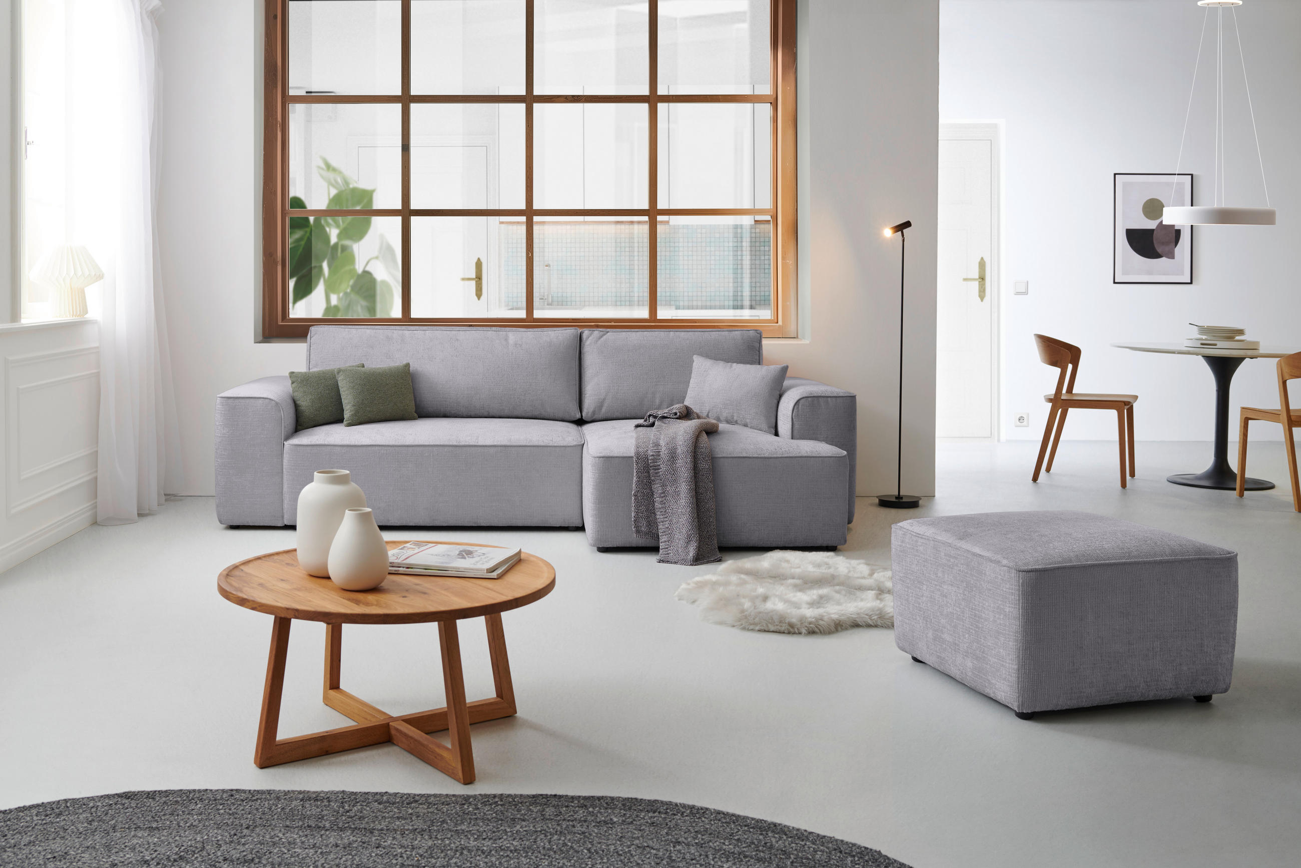 ECKSOFA in Plüsch Hellgrau  - Blaugrau/Hellgrau, Design, Kunststoff/Textil (288/152cm) - Xora