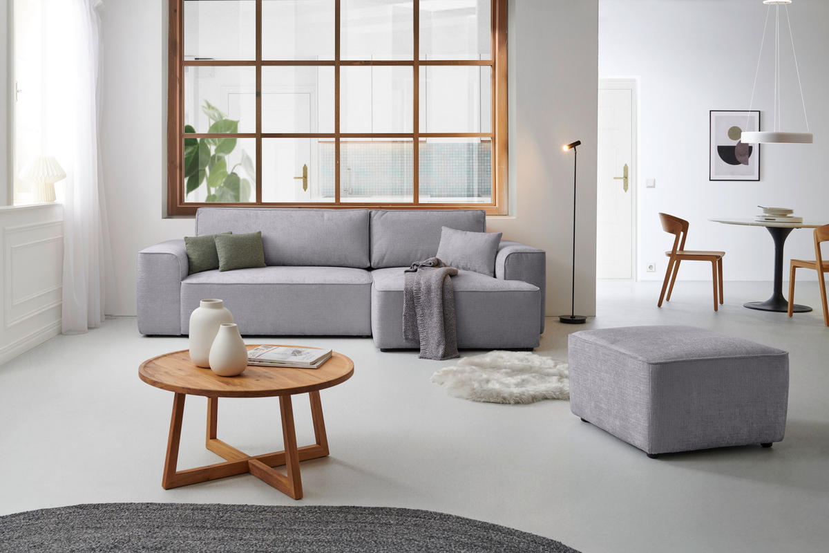 ECKSOFA in Plüsch Hellgrau  - Blaugrau/Hellgrau, Design, Kunststoff/Textil (288/152cm) - Xora