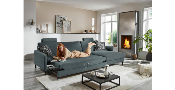 ECKSOFA  in Chenille, Flachgewebe Blau  316/175 cm  - Blau/Schwarz, Design, Textil/Metall (316/175cm) - Dieter Knoll