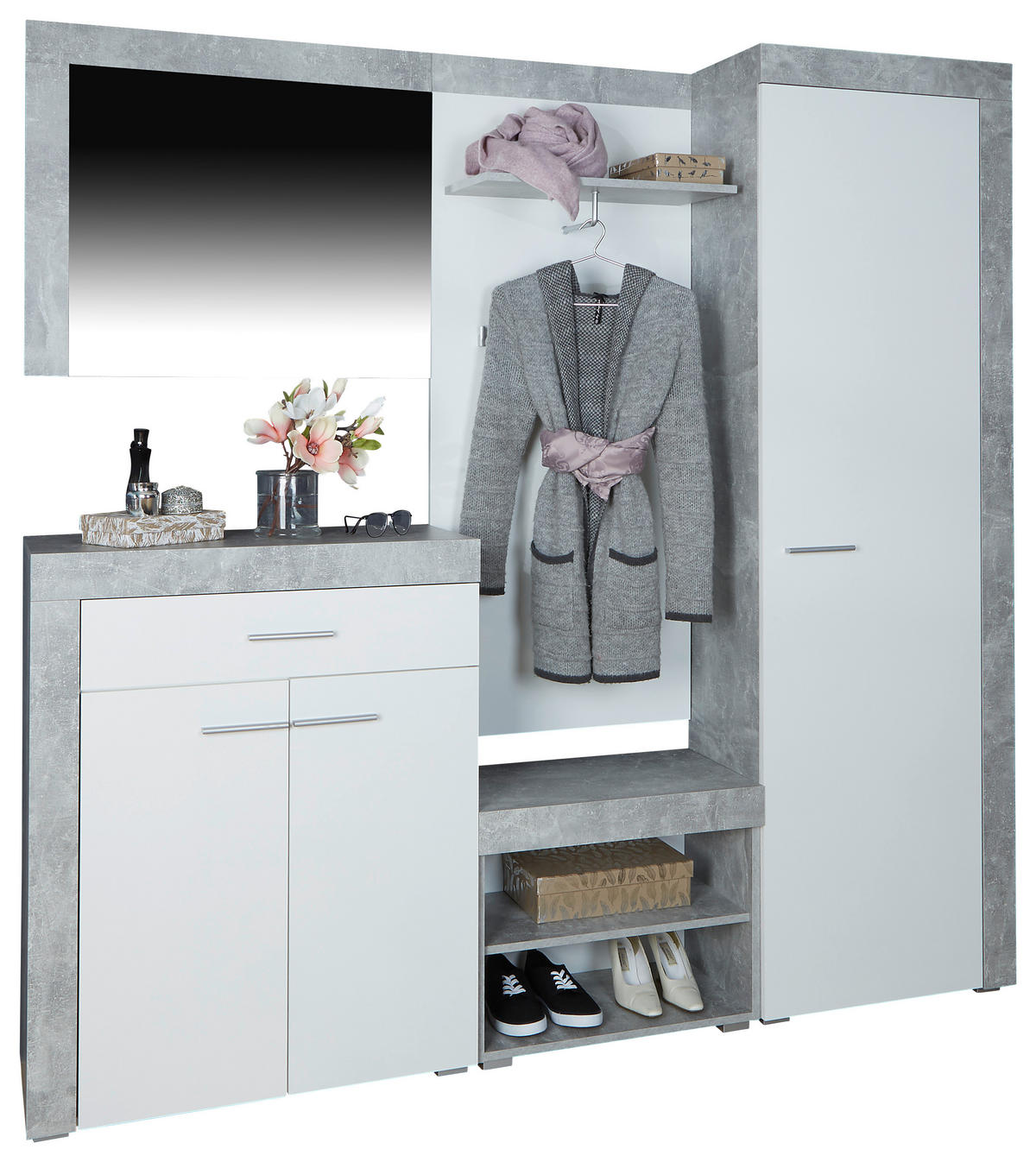 GARDEROBE 5-teilig  in 200/200/35,3 cm  - Weiß/Grau, MODERN, Holzwerkstoff (200/200/35,3cm) - MID.YOU