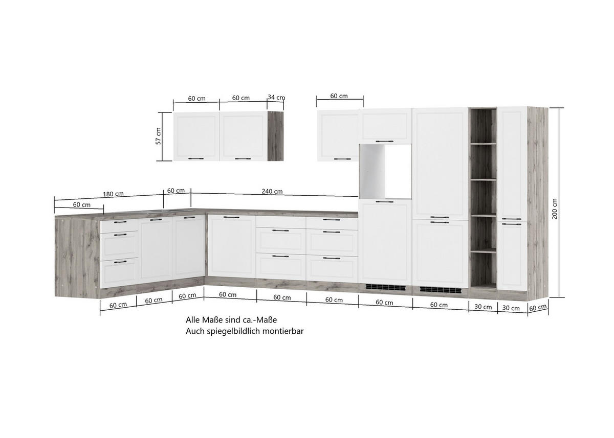 ECKKÜCHE 240/420 cm  in Weiß, Eiche Wotan  - Eiche Wotan/Schwarz, LIFESTYLE, Holzwerkstoff/Metall (240/420cm) - Held