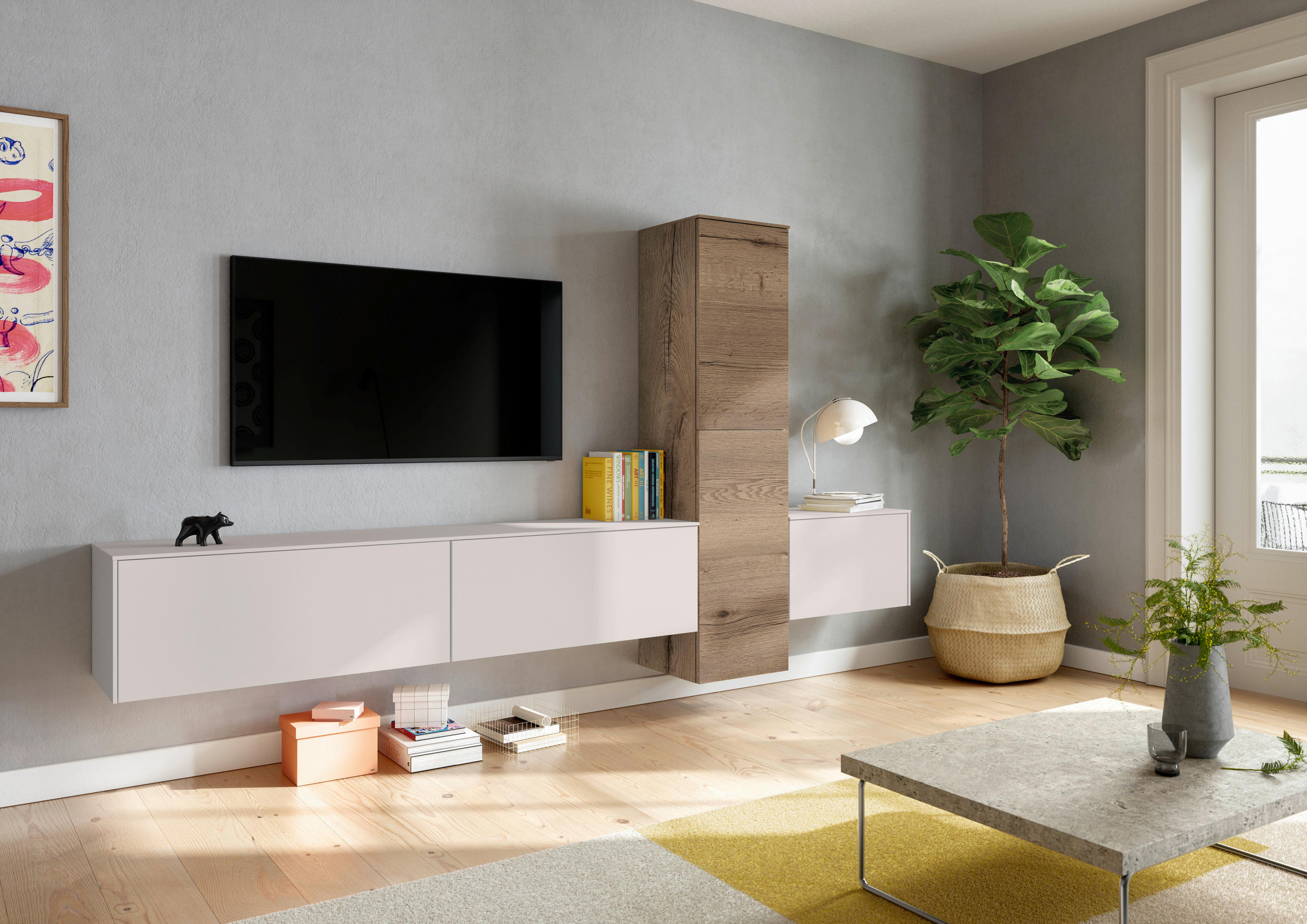 WOHNWAND  in Eichefarben, Hellgrau  282/160/37 cm  - Eichefarben/Hellgrau, Design, Holzwerkstoff (282/160/37cm) - Celina Home