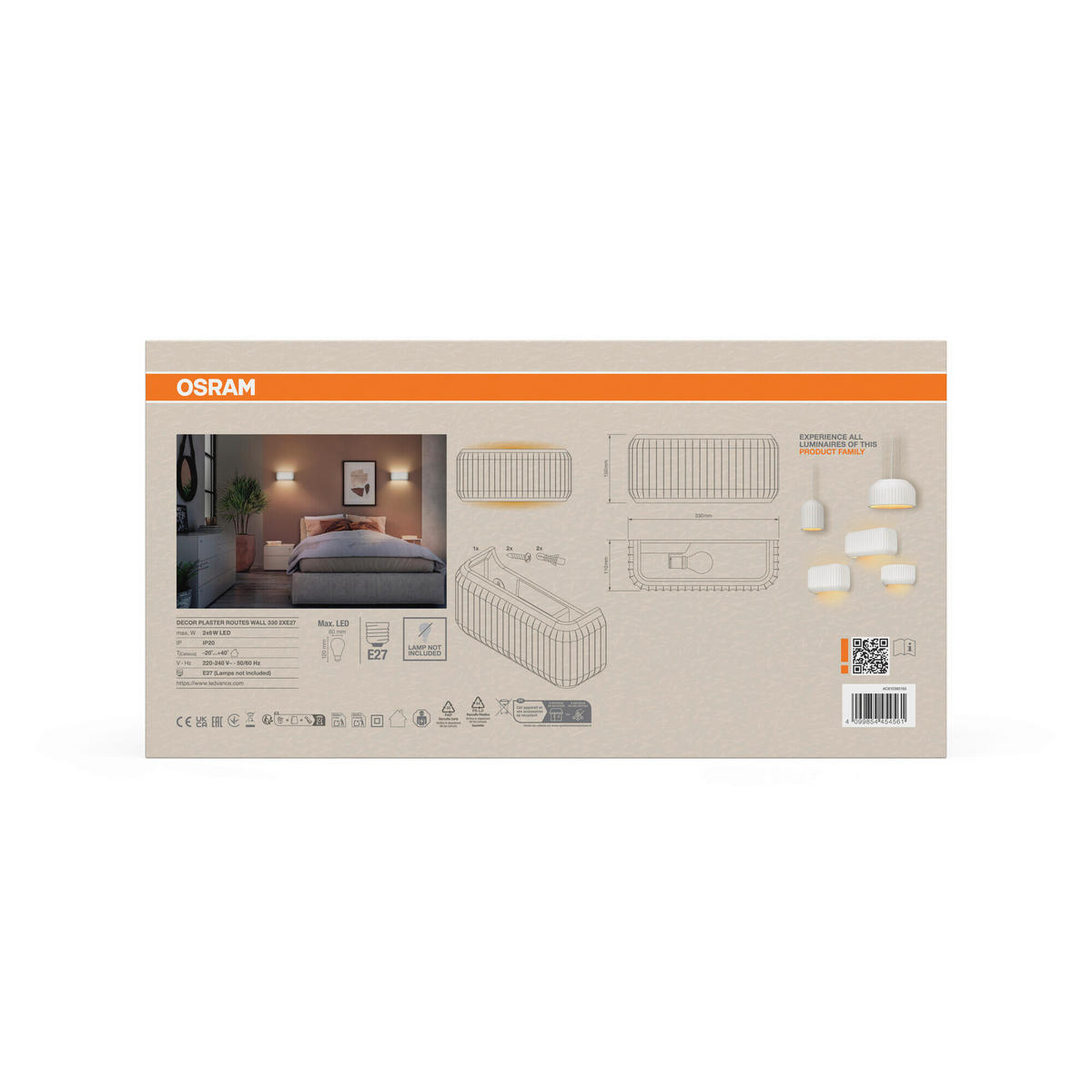 WANDLEUCHTE 33/11/15 cm   - Weiß, Basics, Stein (33/11/15cm) - Osram
