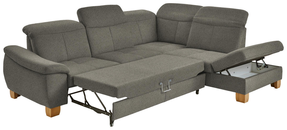 ECKSOFA in Flachgewebe Braun, Grün  - Wildeiche/Braun, Natur, Holz/Textil (301/243cm) - Voleo