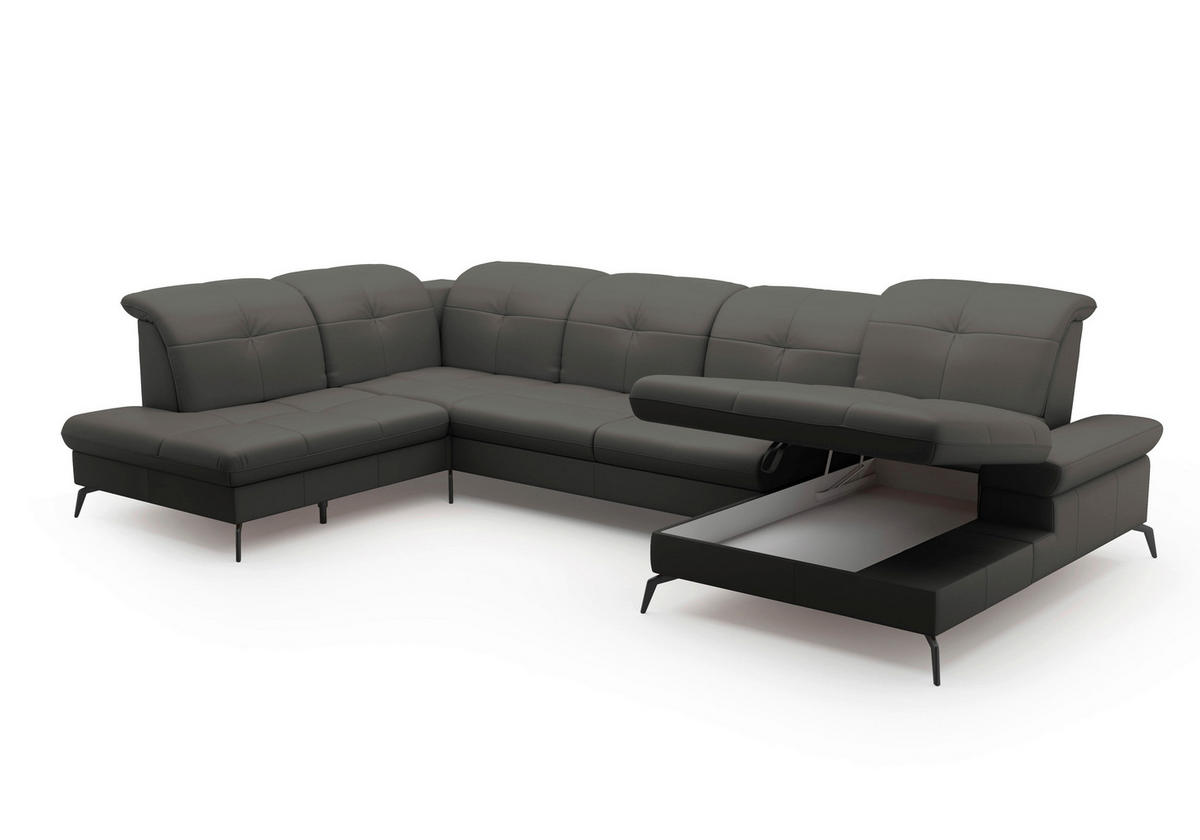 WOHNLANDSCHAFT in Vliesstoff Kombination Echtleder/Stoff Anthrazit  - Anthrazit/Schwarz, KONVENTIONELL, Leder/Textil (231/357/185cm) - Sit & More