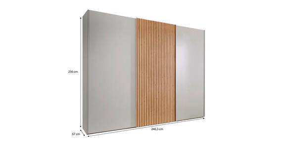 SCHWEBETÜRENSCHRANK 250/236/67 cm 3-türig Champagner, Eiche Bianco - Eiche Bianco/Champagner, Design, Holz/Holzwerkstoff (250/236/67cm) - Novel