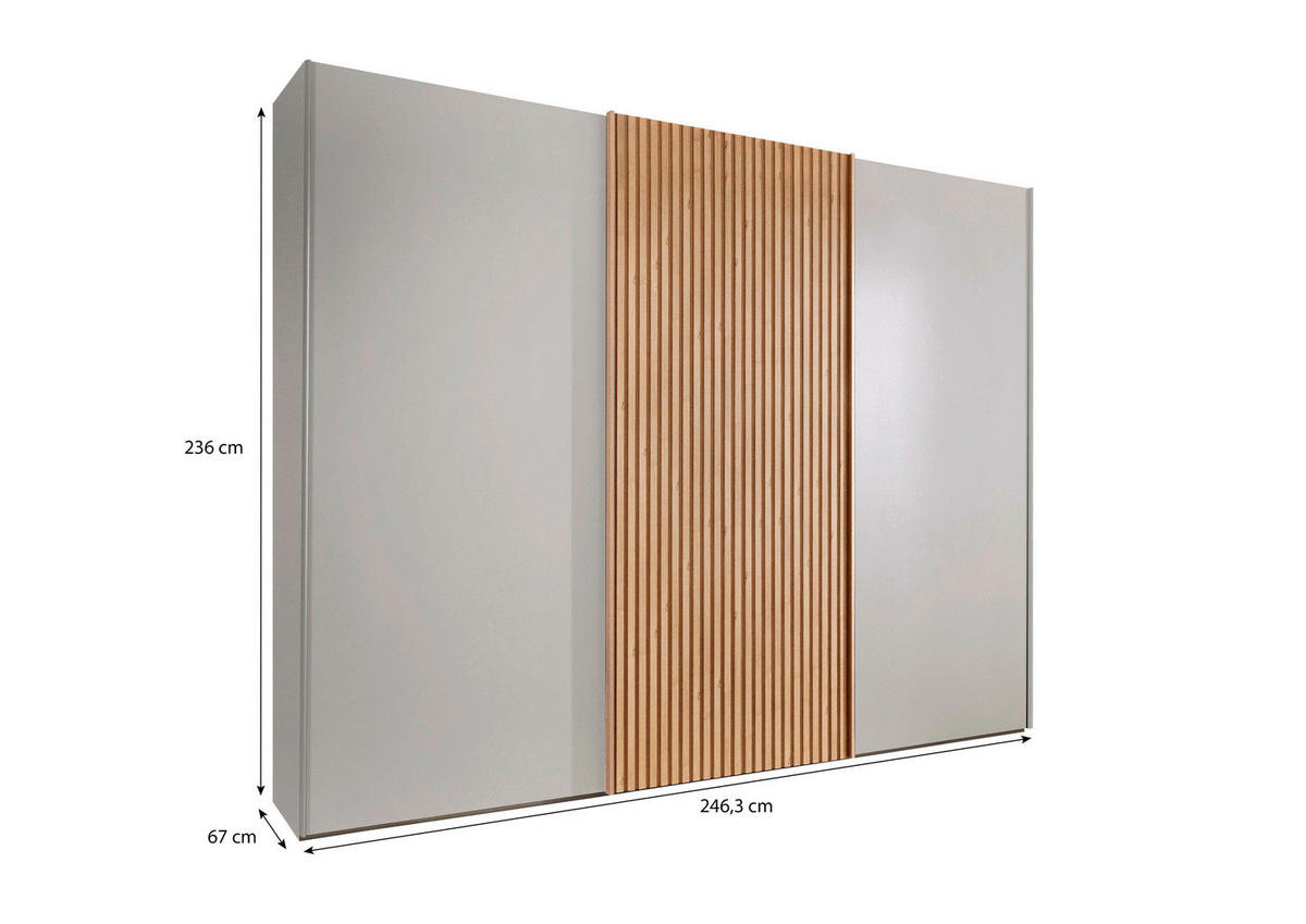 SCHWEBETÜRENSCHRANK in Champagner, Eiche Bianco  - Eiche Bianco/Champagner, Design, Holz/Holzwerkstoff (250/236/67cm) - Novel