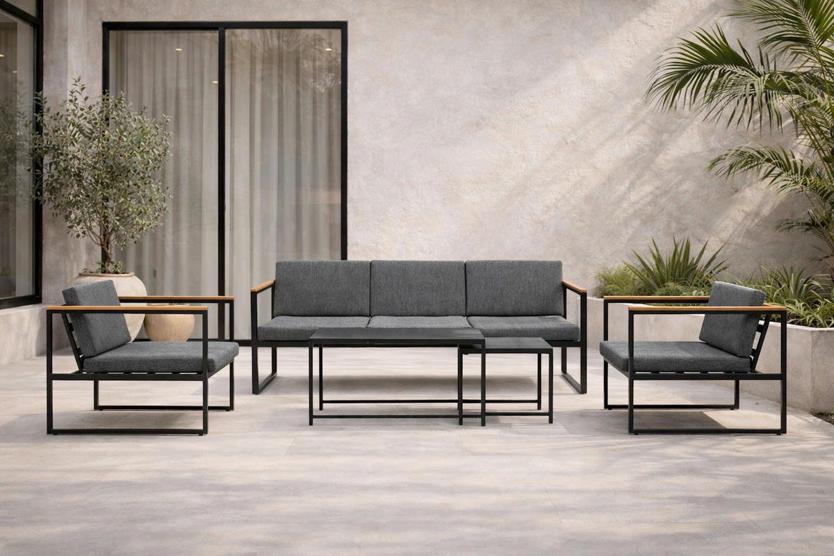 LOUNGEGARNITUR Stahl  - Schwarz/Grau, MODERN, Textil/Metall (188/67/80cm) - Gardenson