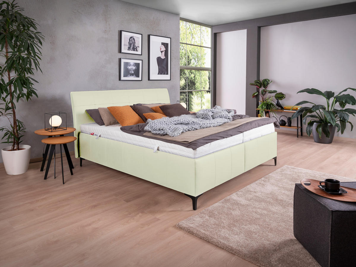POLSTERBETT gepolstertes Kopfteil, Bettkasten, Lattenroste, Matratzen Creme 180/200 cm  - Creme/Schwarz, KONVENTIONELL, Leder/Holz (180/200cm) - Ada Austria