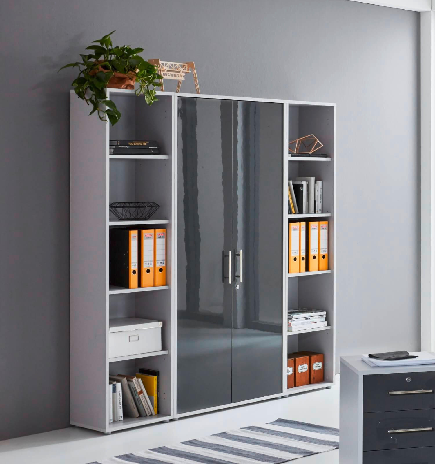 AKTENSCHRANK Grau, Anthrazit Hochglanz  - Anthrazit Hochglanz/Grau, MODERN, Holzwerkstoff (173/186/33cm) - MID.YOU