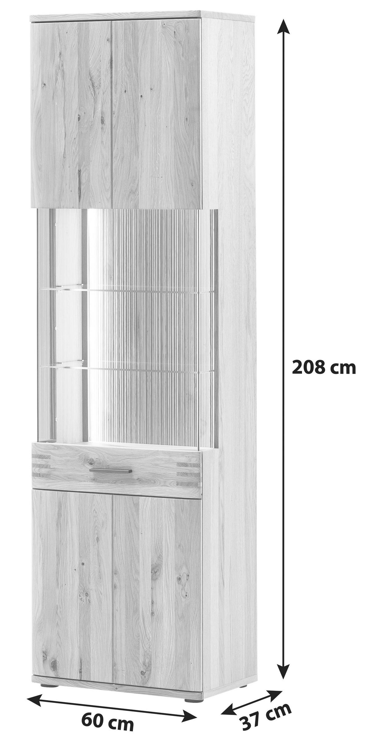 VITRINE  in furniert, massiv Balkeneiche Eichefarben - Eichefarben/Anthrazit, Design, Glas/Holz (60/208/37cm) - Livetastic
