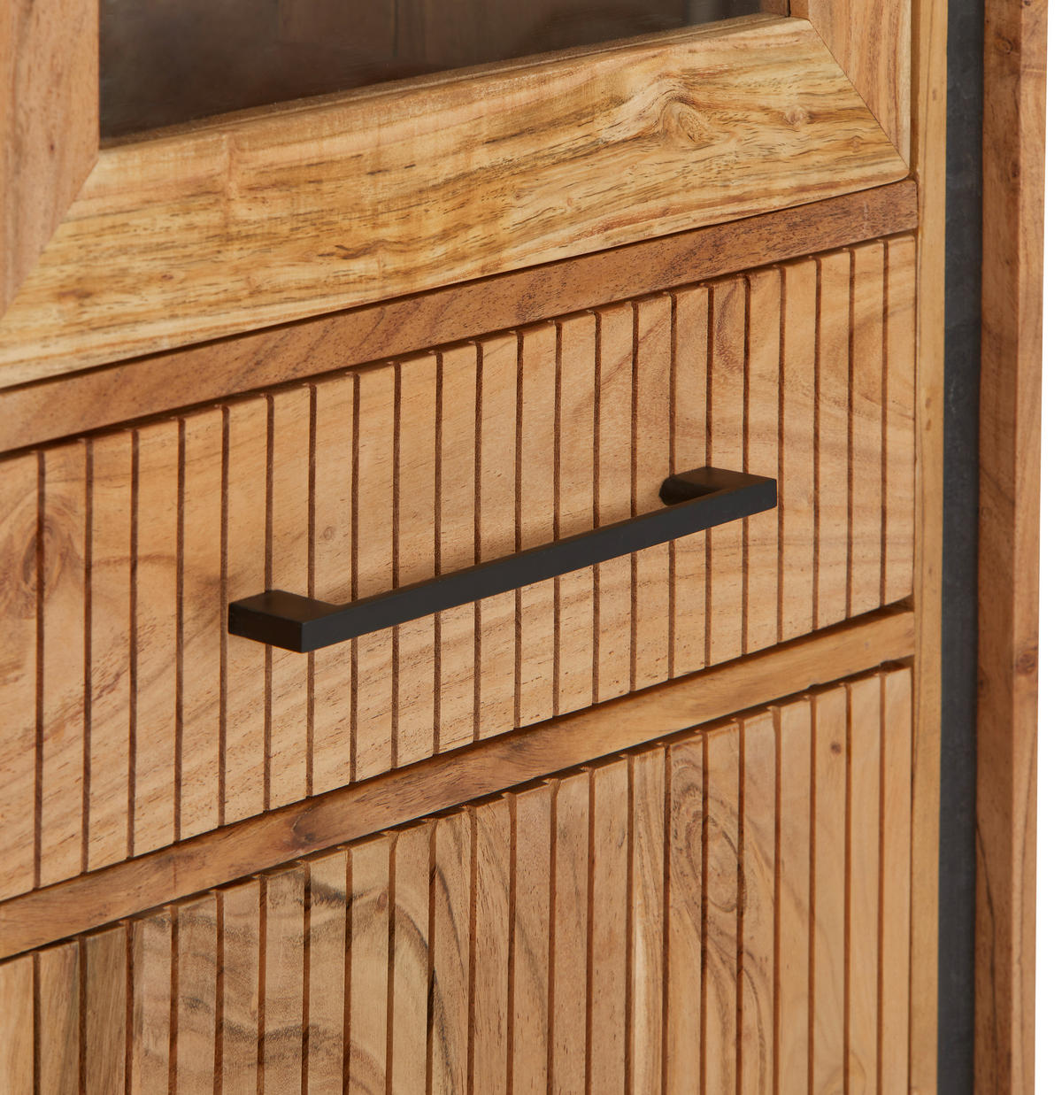 VITRINSKÅP  i massiv akacia svart, akaciefärgad  - svart/akaciefärgad, Lifestyle, metall/trä (60/185/40cm) - MID.YOU