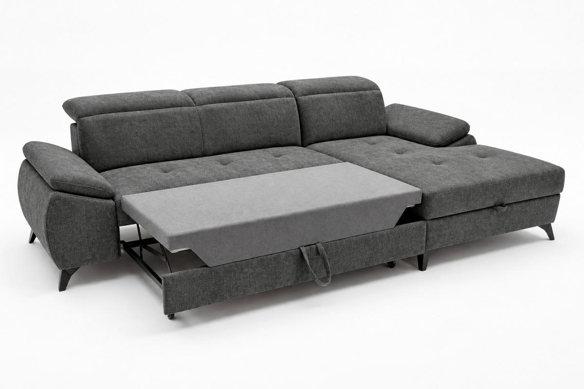 ECKSOFA  Struktur Dunkelgrau  - Dunkelgrau/Schwarz, Basics, Holz/Holzwerkstoff (281/166cm) - MID.YOU