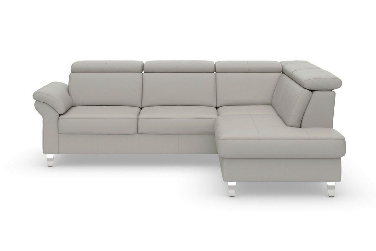 ECKSOFA 245/194 cm ARNGAST E in Echtleder Hellgrau Kopfteilverstellung  245/194 cm  - Chromfarben/Hellgrau, Basics, Leder/Textil (245/194cm) - Sit & More