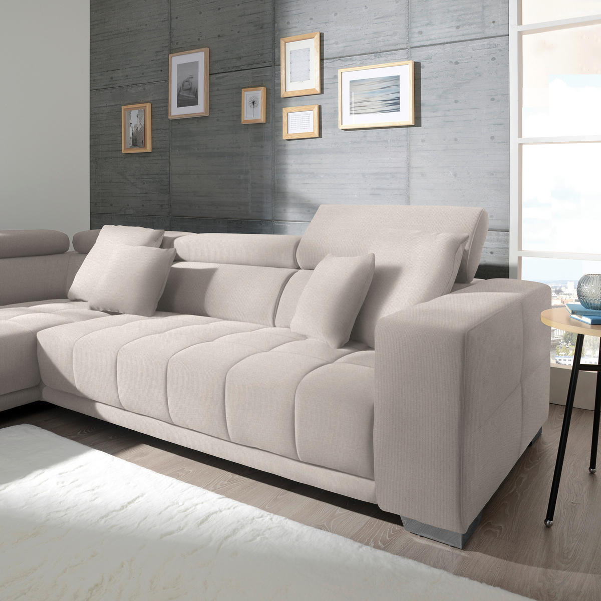 ECKSOFA in Mikrofaser Ecru  - Chromfarben/Ecru, Design, Textil/Metall (207/301cm) - Xora