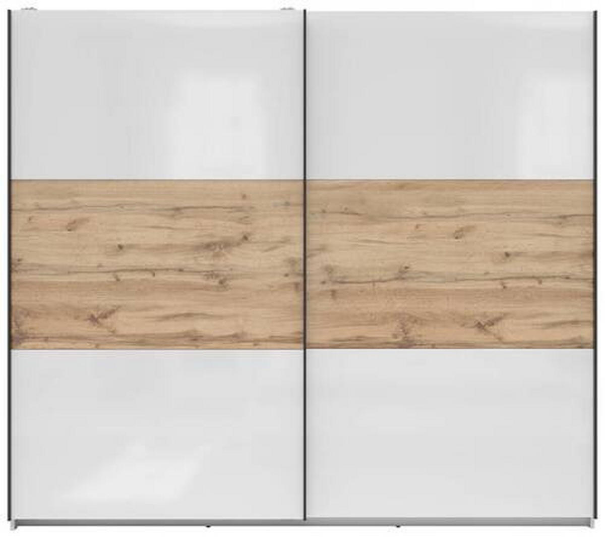 OMARA Z DRSNIMI VRATI, hrast wotan, bela, visoki sijaj  - hrast wotan/bela, Moderno, kovina/leseni material (220/195,5/60cm) - MID.YOU