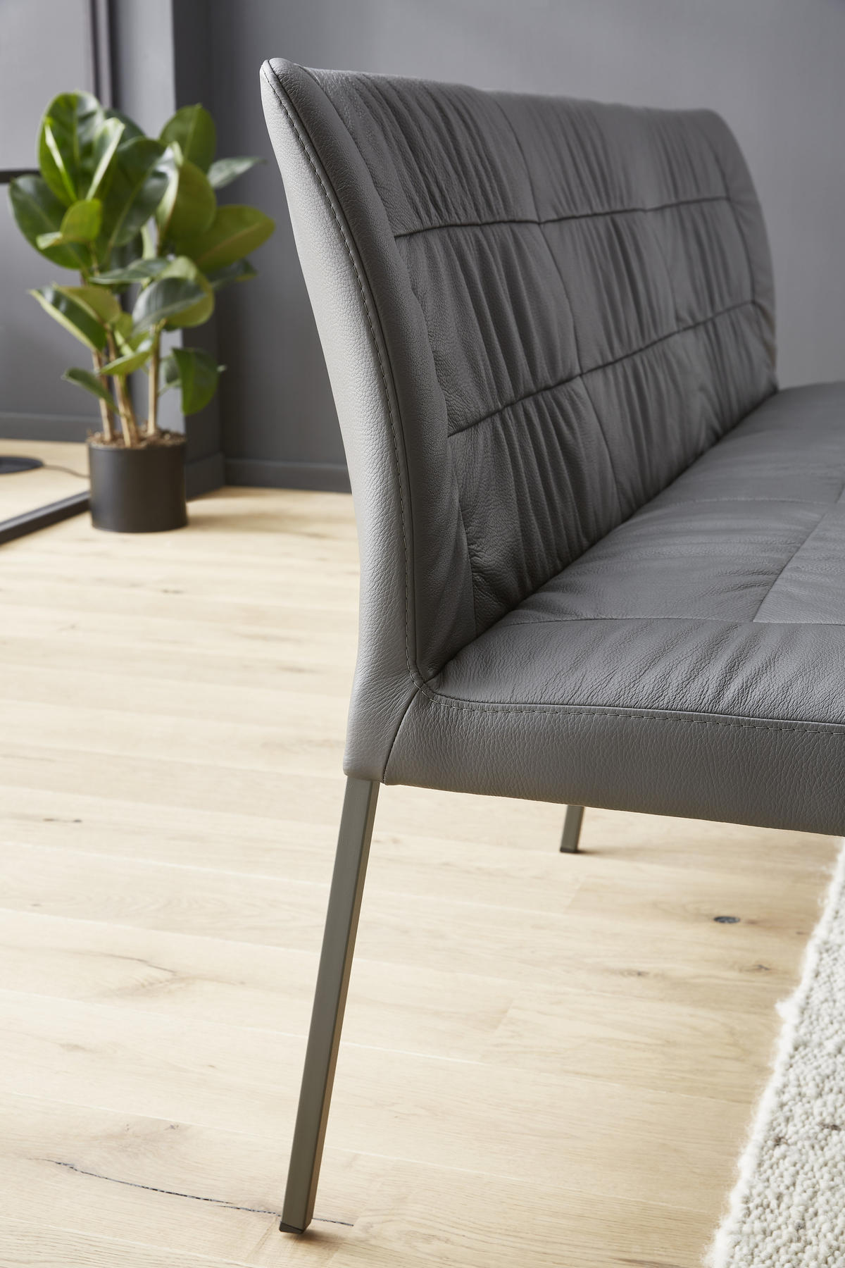 SITZBANK 200/87/60 cm Echtleder Dunkelgrau Metall  - Dunkelgrau, Design, Leder/Metall (200/87/60cm) - Dieter Knoll