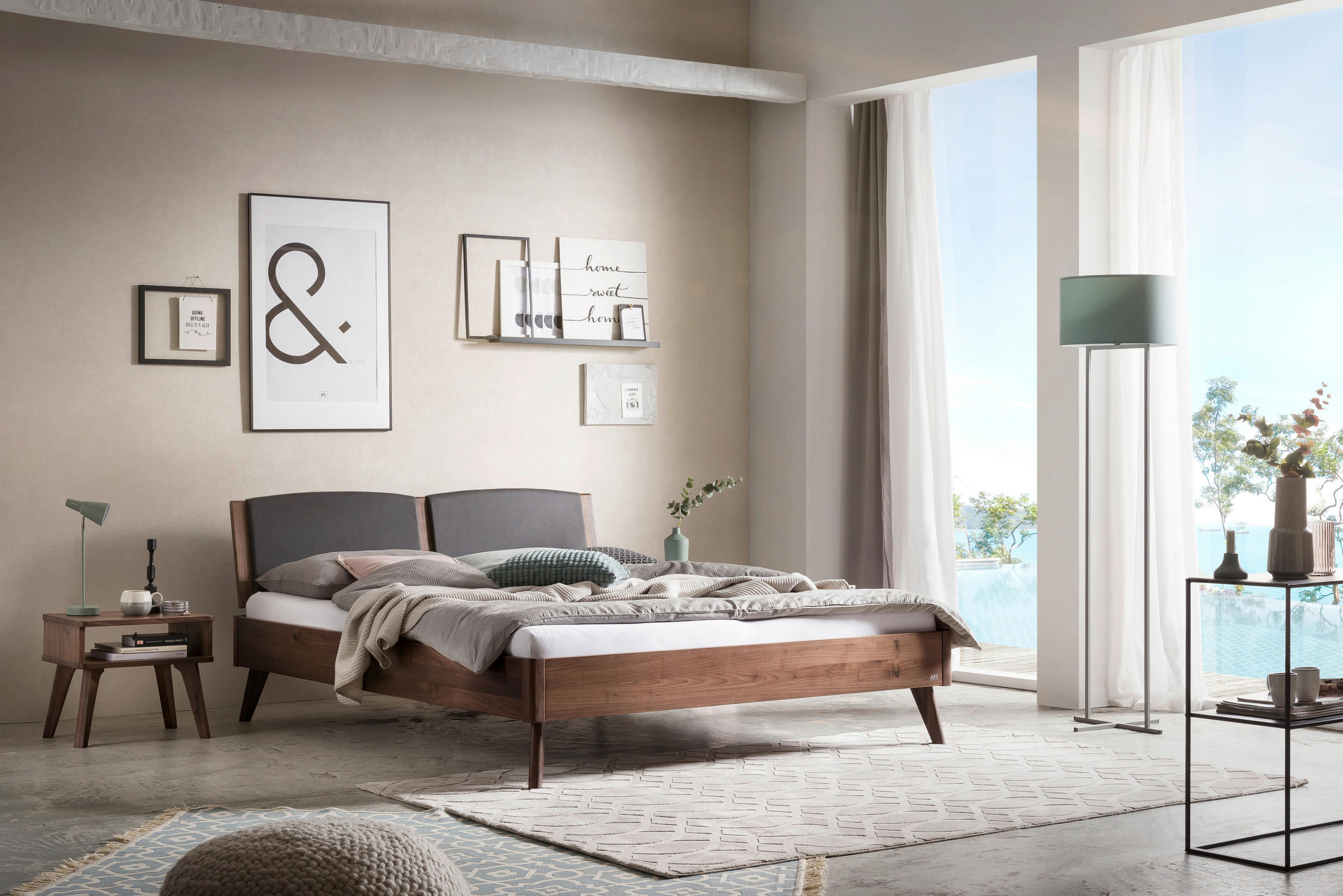BETT 140/200 cm  in Nussbaumfarben, Dunkelgrau   - Dunkelgrau/Nussbaumfarben, Konventionell, Holz/Textil (140/200cm) - Hasena